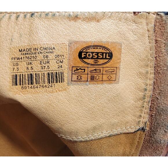 Fossil Brown Leather Tall Side Zip Buckle Boots Women's size 7.5M - Picture 8 of 9